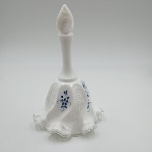Fenton Art Glass Blue & White Milk Glass  Bell Signed Romantic Hand Painted